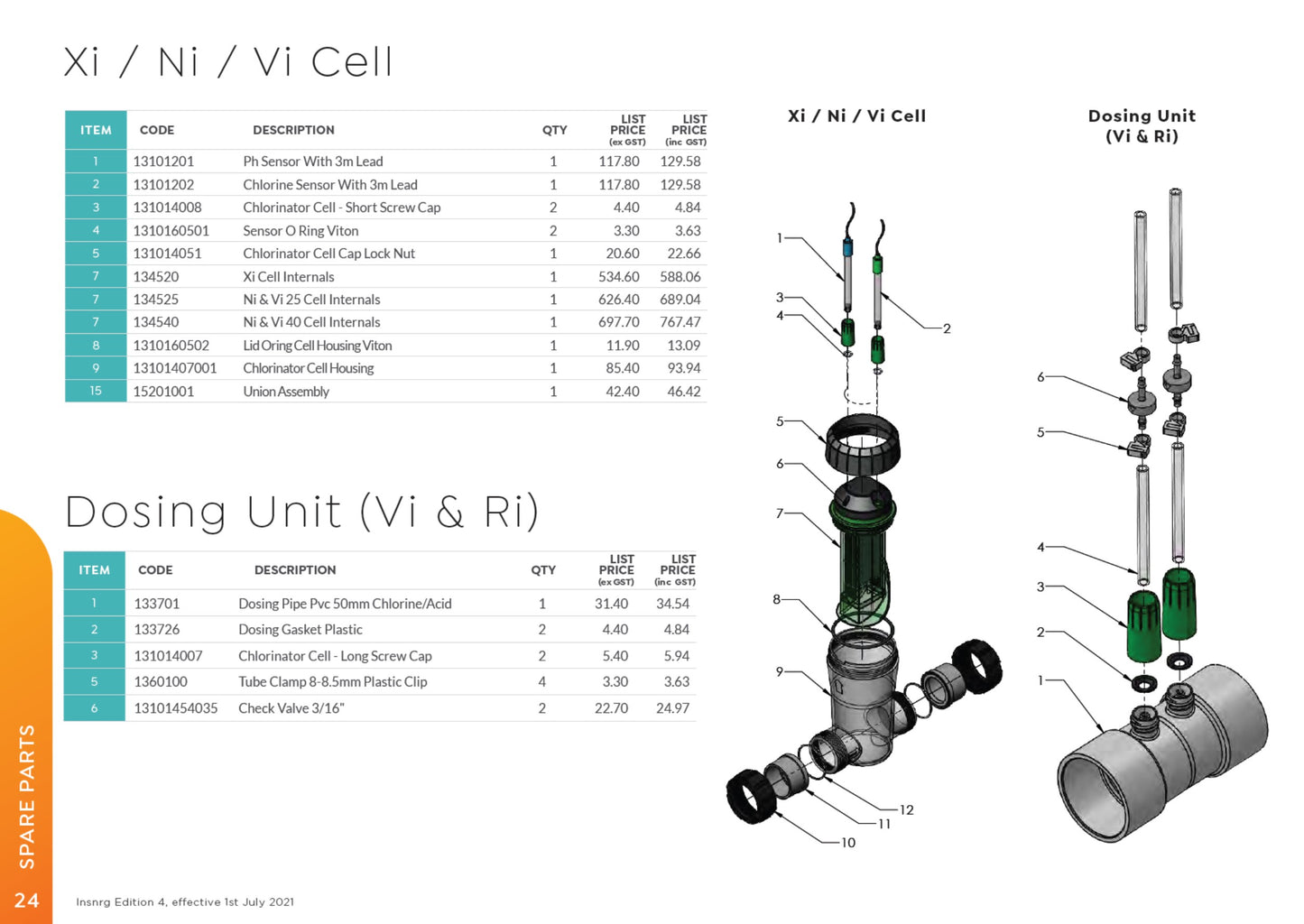 25g Chlorinator Cell Complete - Insnrg Ni & Vi Chlorinators (Ni25/Vi25) [13235025, Barcode 0722583]